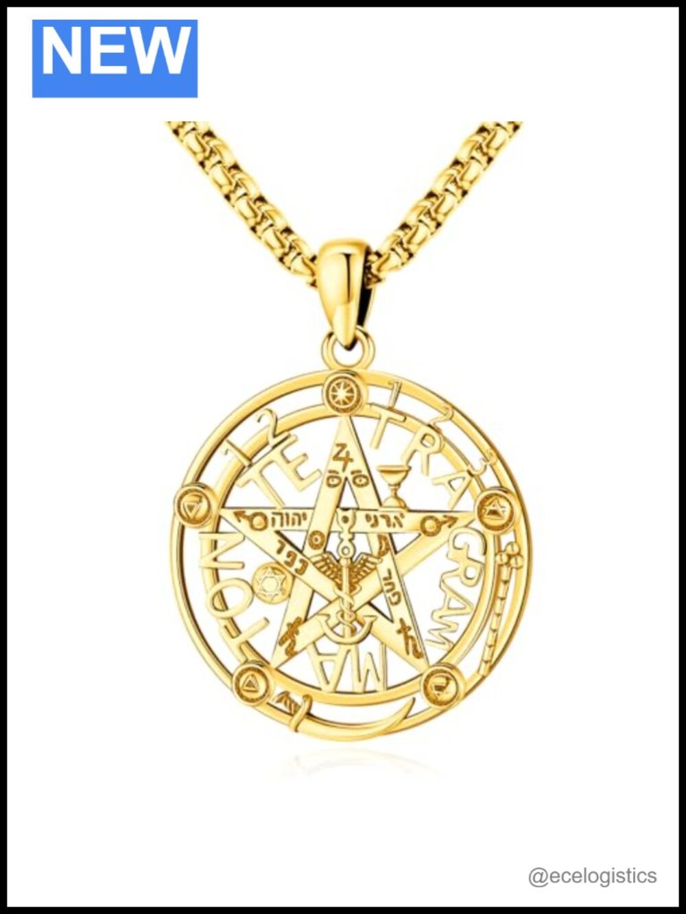 925 Sterling Silver Tetragrammaton Pendant Necklace Gold Plated 22 Inch
